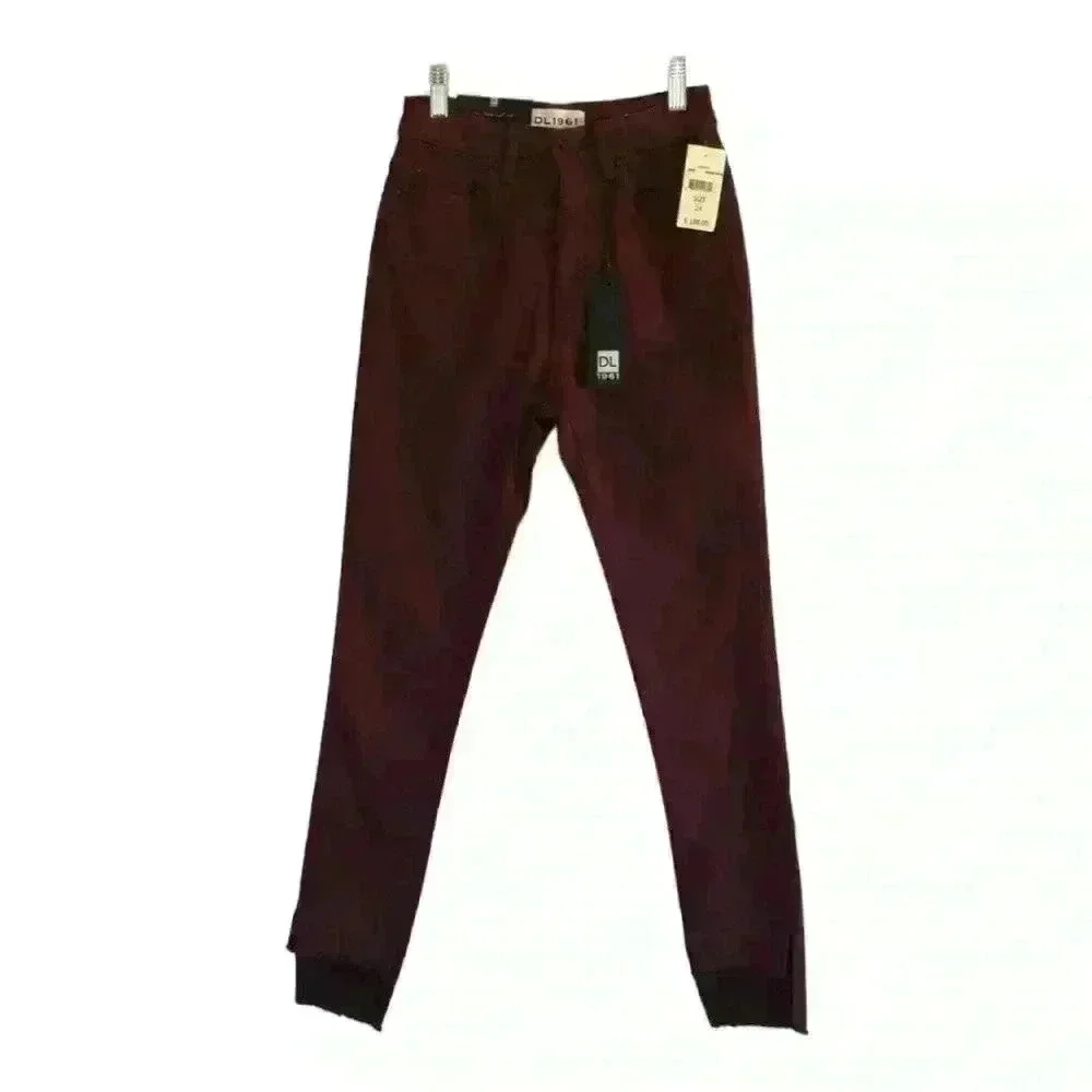 DL1961 NWT Womens Chrissy High-Rise Step-Hem Cropped Jeans Burgundy Size 24